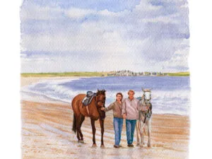 Walking Horses On The Beach | Watercolor Print