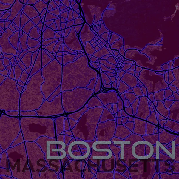 boston-metal-close-up-text.png Boston Road Map | Digital Art Metal Print